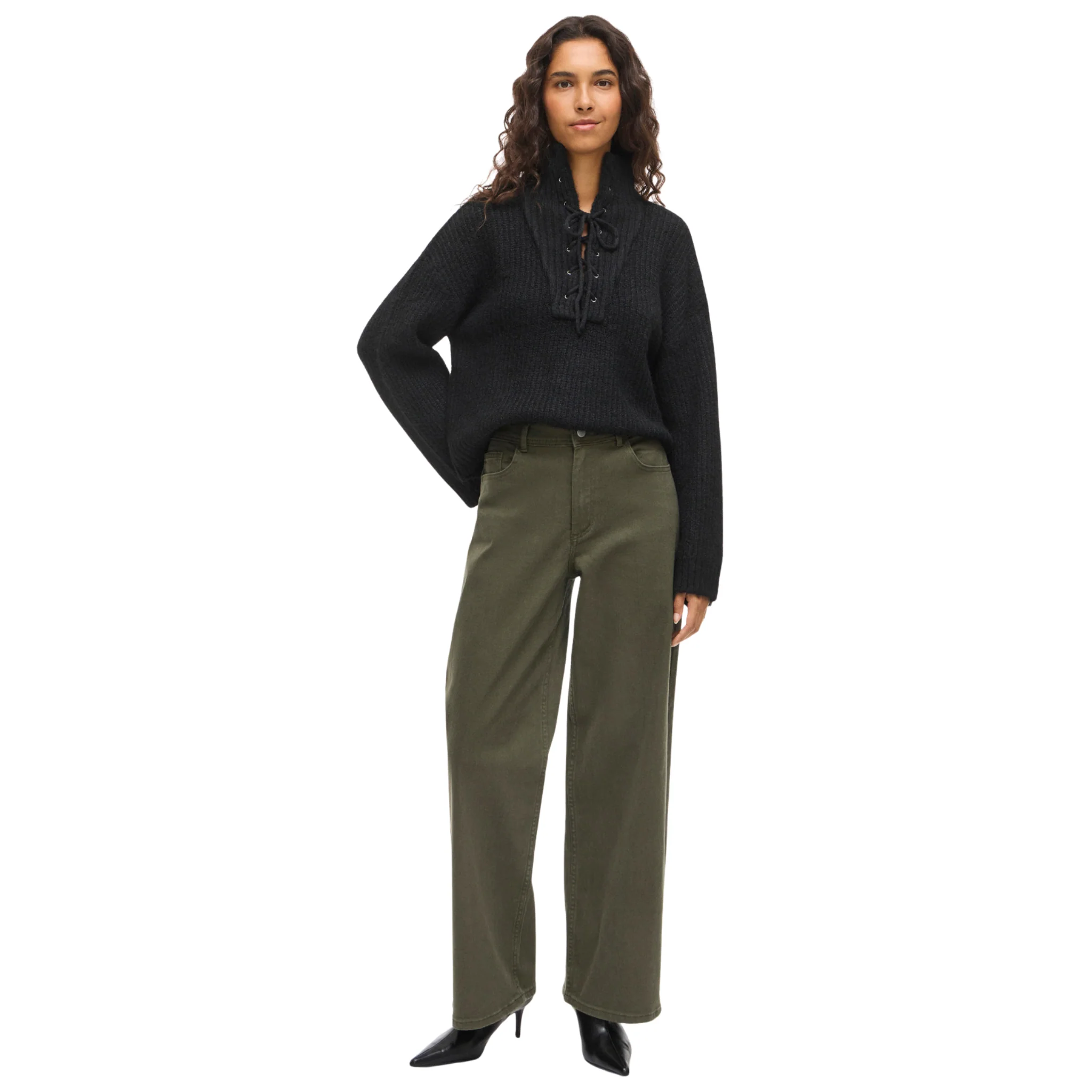 Womens Vila Deep Depths Green Vichia Wide Jeans - Image 5