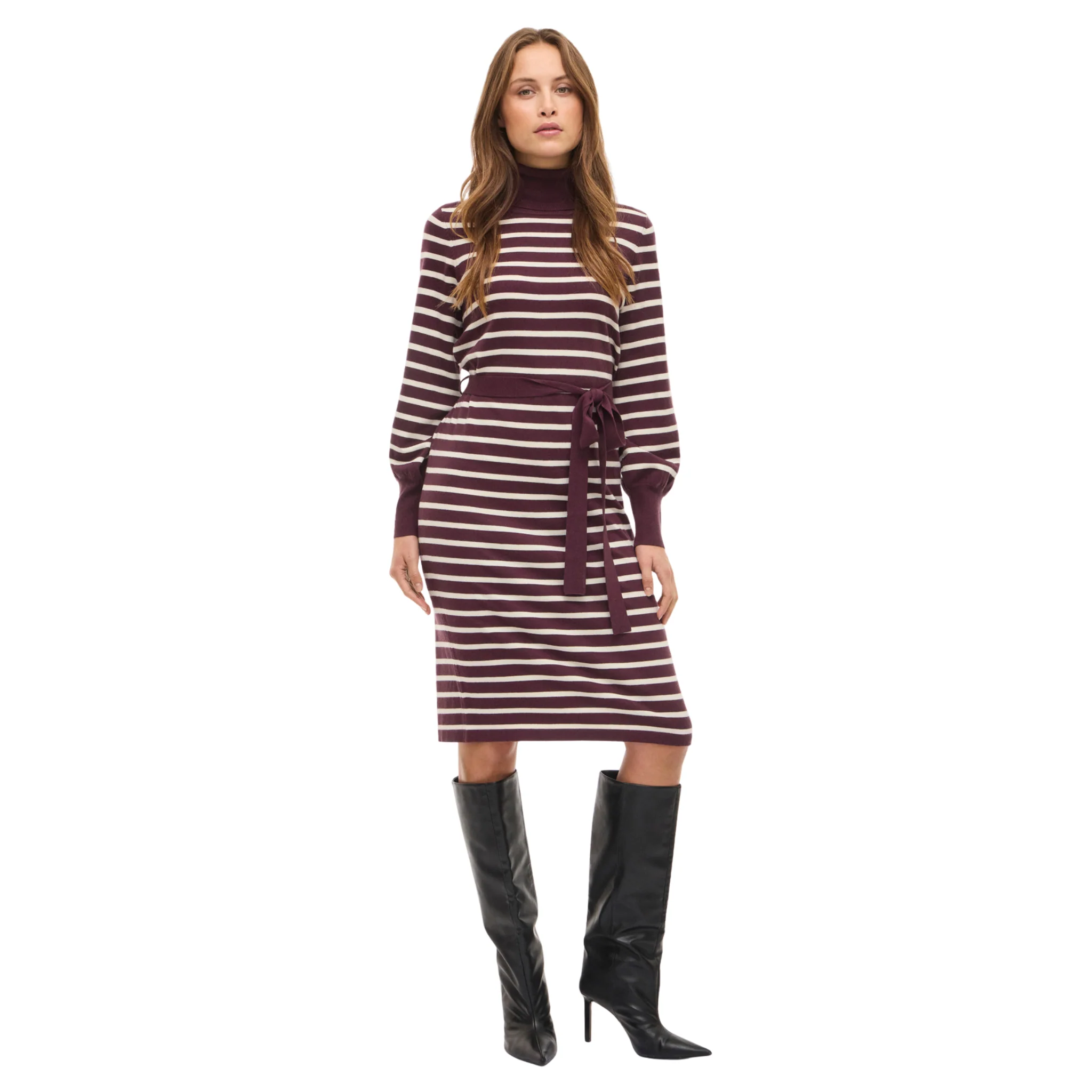 Womens Vila Fig/Birch Viamanda Stripe Knitted Dress - Image 4