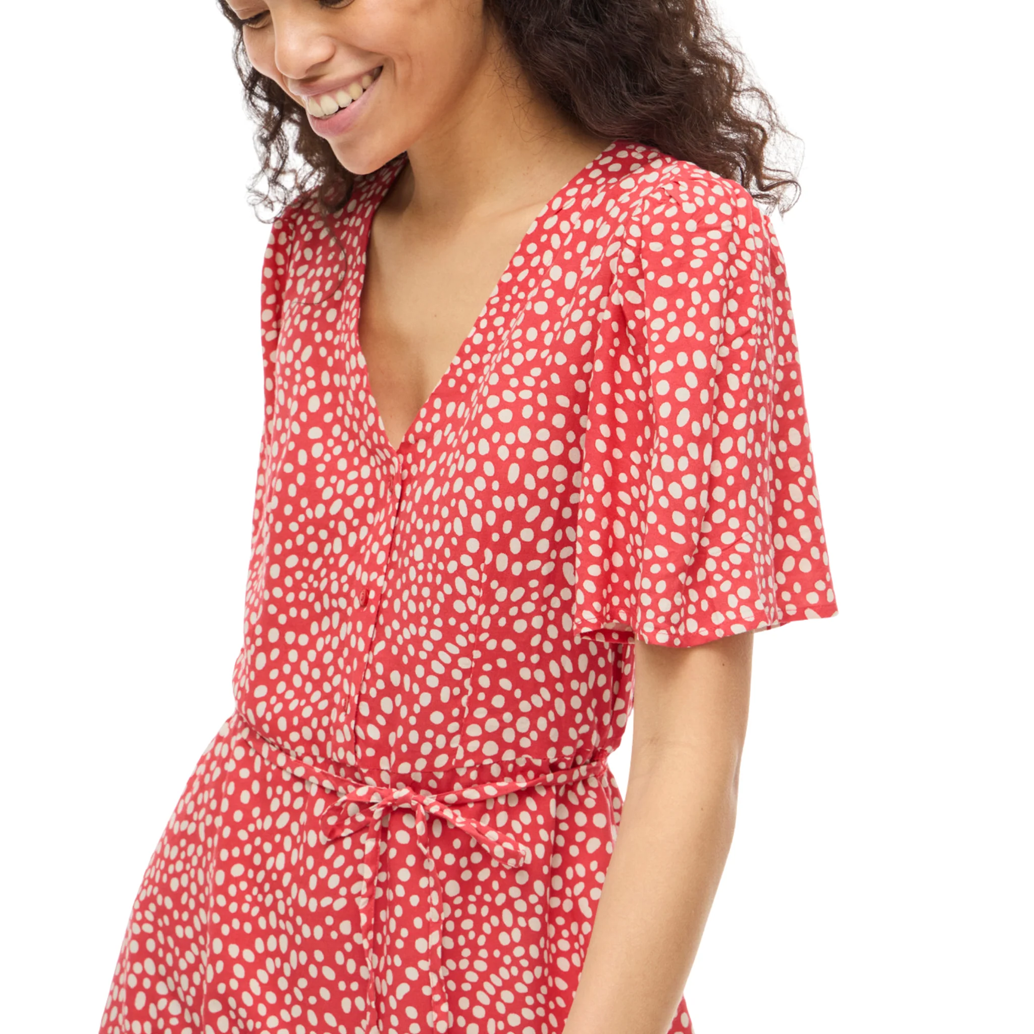 Womens Vila Hibiscus Printed Vigrace V Neck Short Dress - Image 3