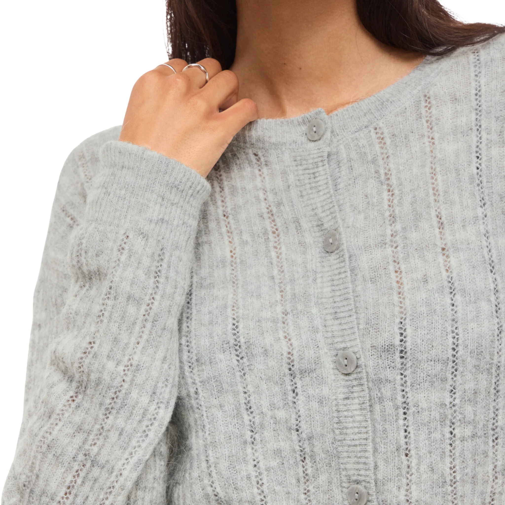 Womens Vila Light Grey Vipretty Pointelle Cardigan - Image 3