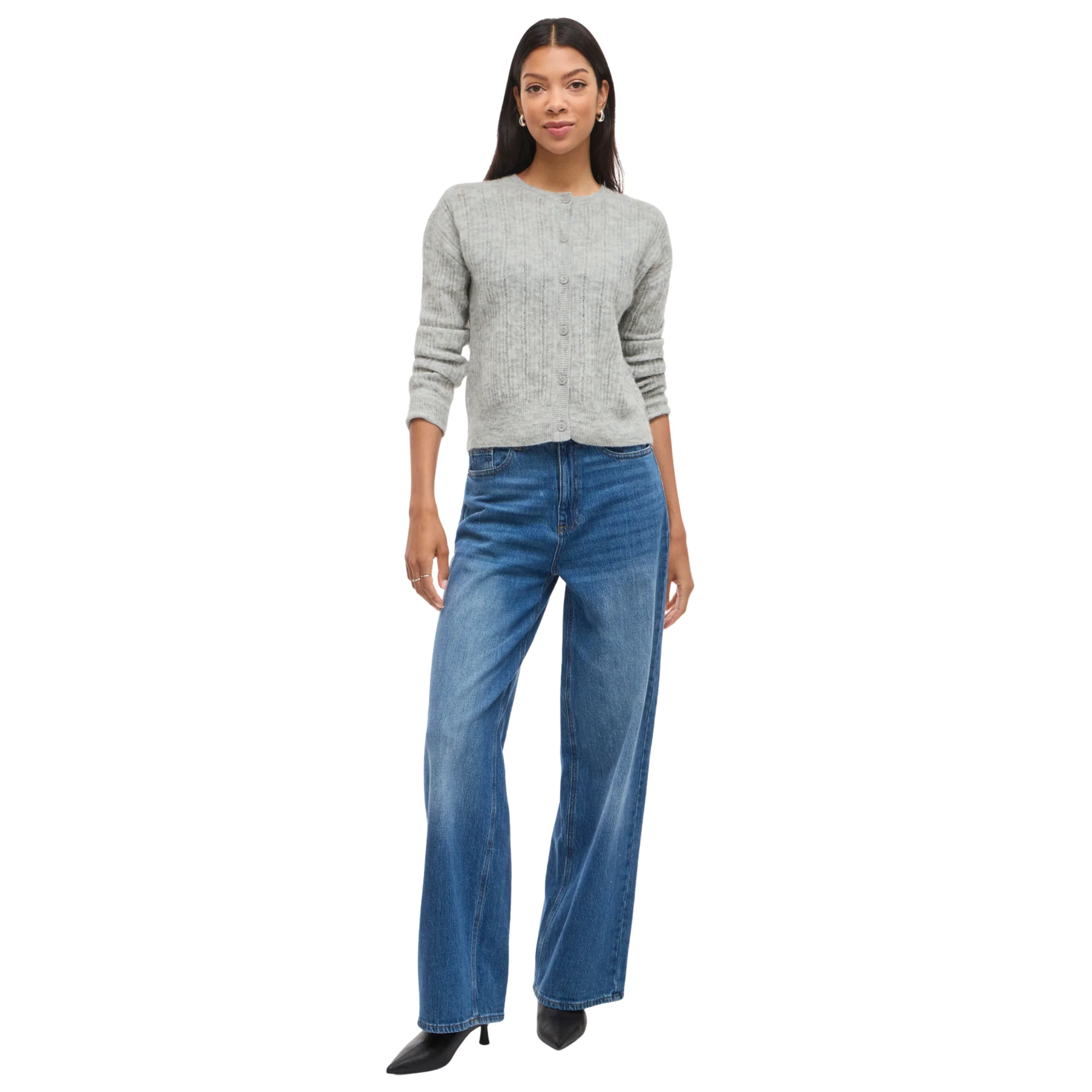 Womens Vila Light Grey Vipretty Pointelle Cardigan - Image 4