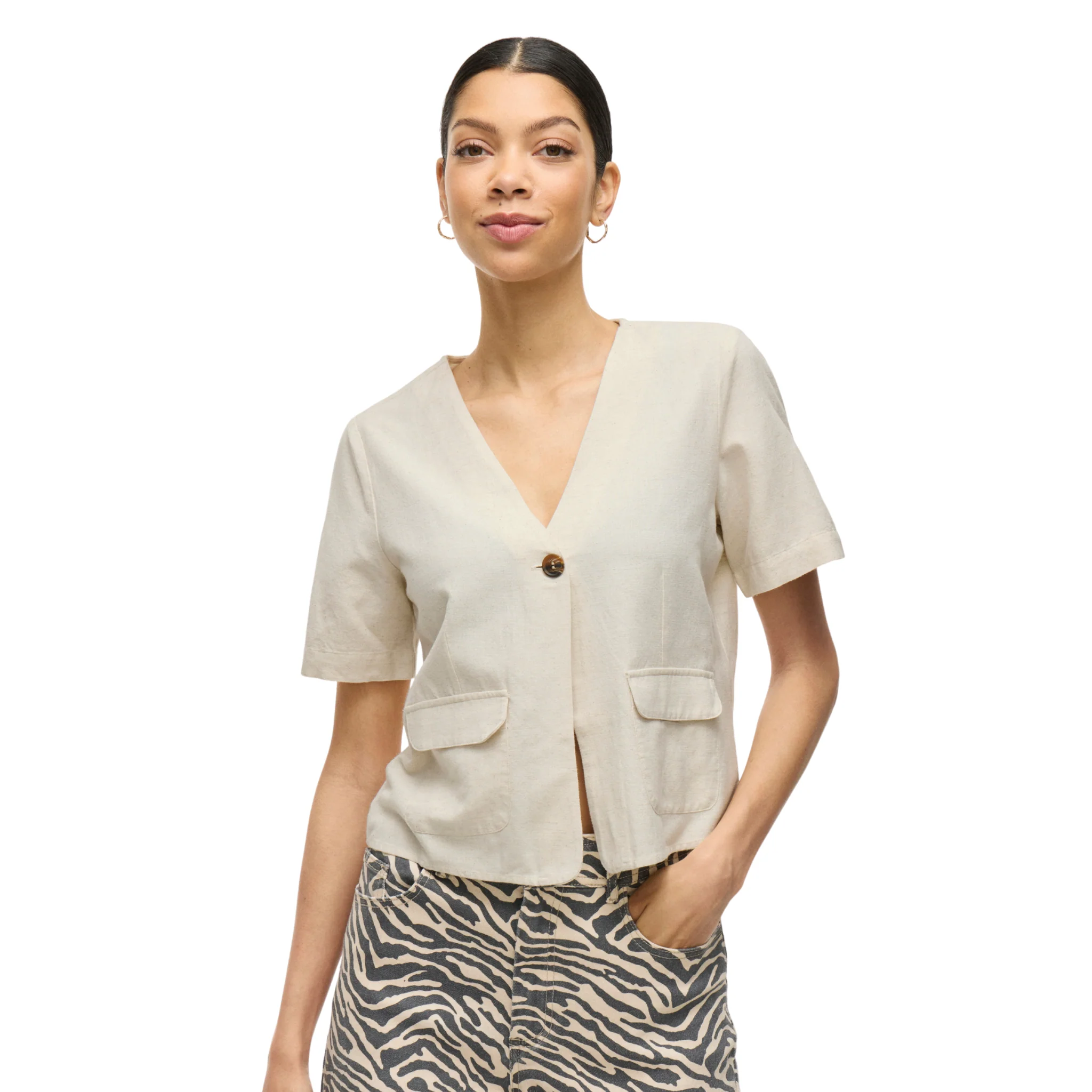 Womens Vila Natural Melange Viprisilla V-Neck Co-ord Top - Image 2
