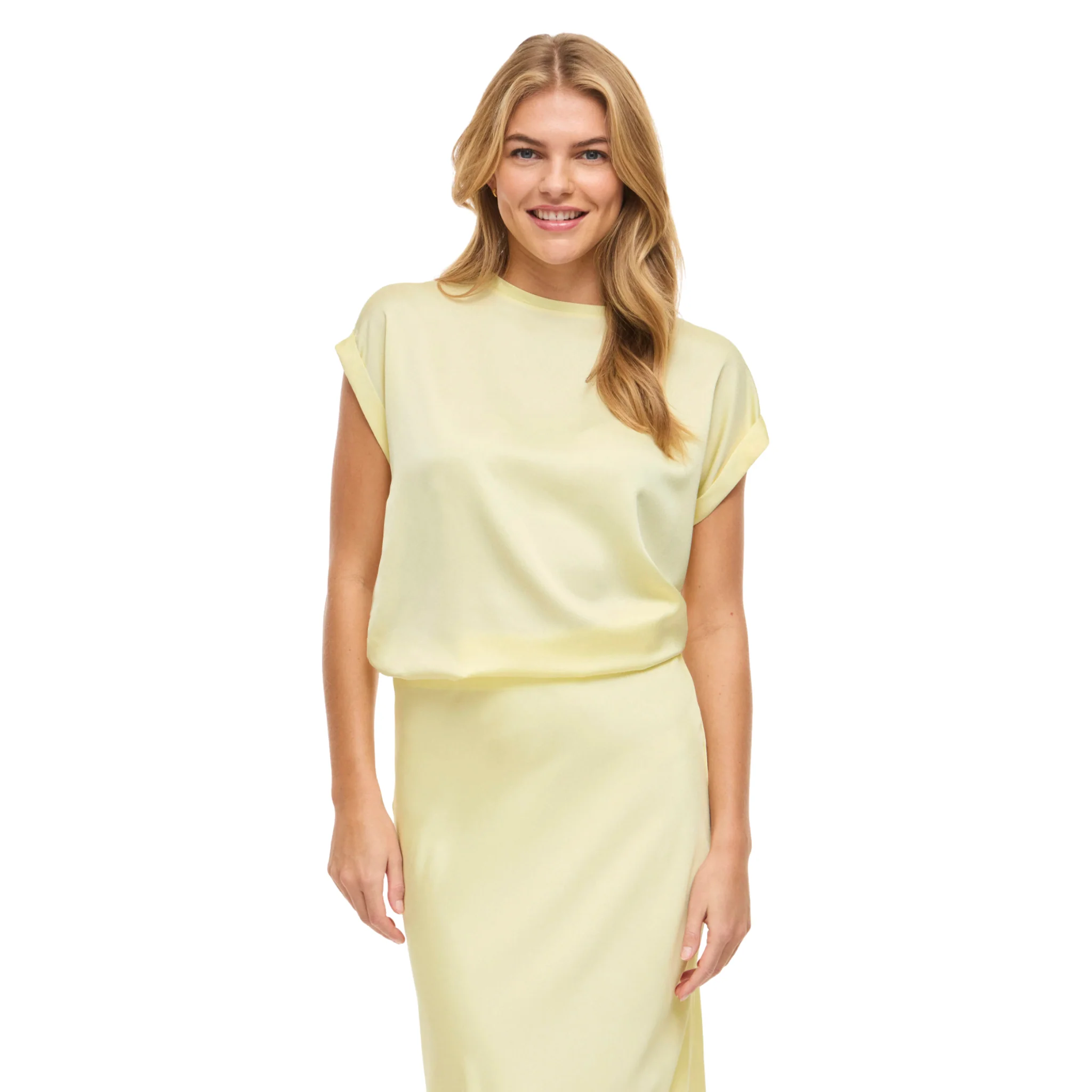 Womens Vila Pastel Yellow Viellette Satin S/s Top - Image 4