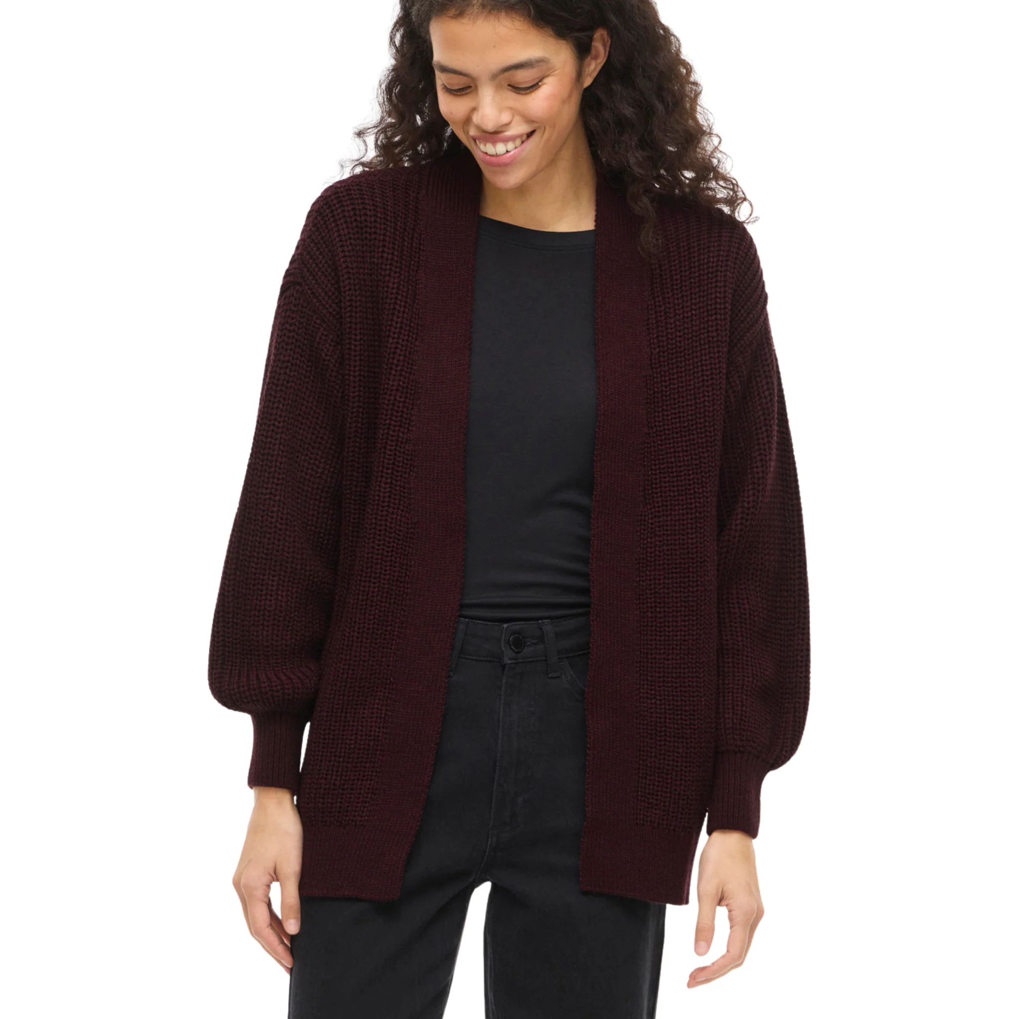 Womens Vila Plum Wine Vieha Open Cardigan - Image 3