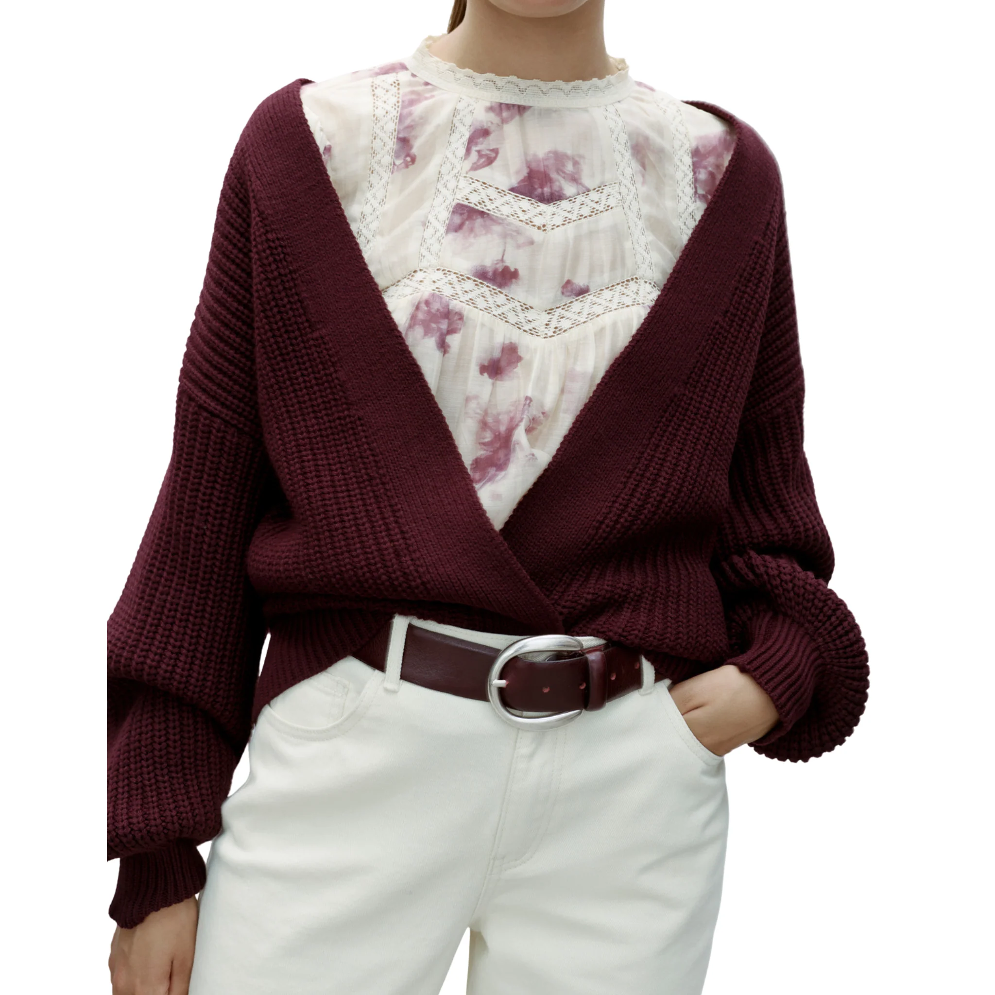 Womens Vila Plum Wine Vieha Open Cardigan - Image 5