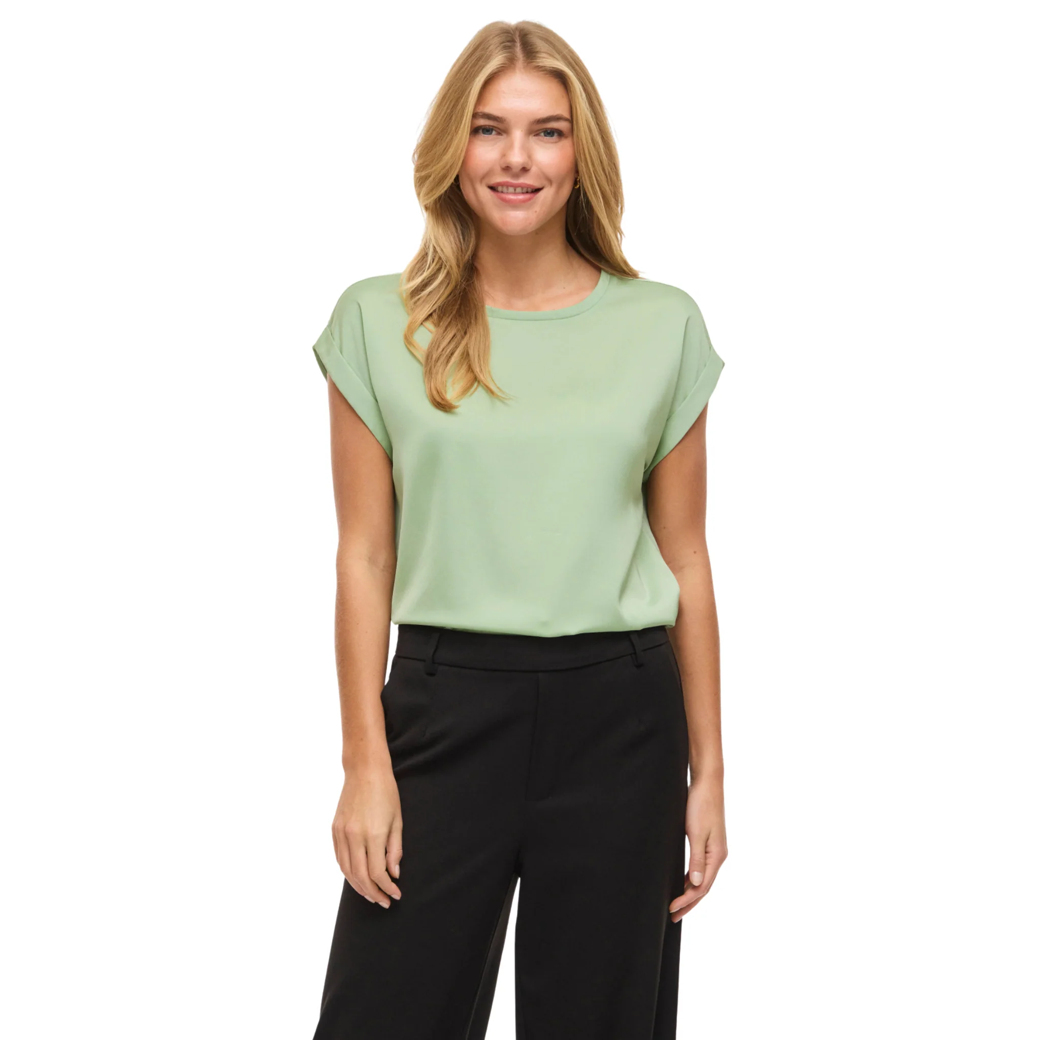 Womens Vila Smoke Green Viellette Satin S/s Top - Image 4