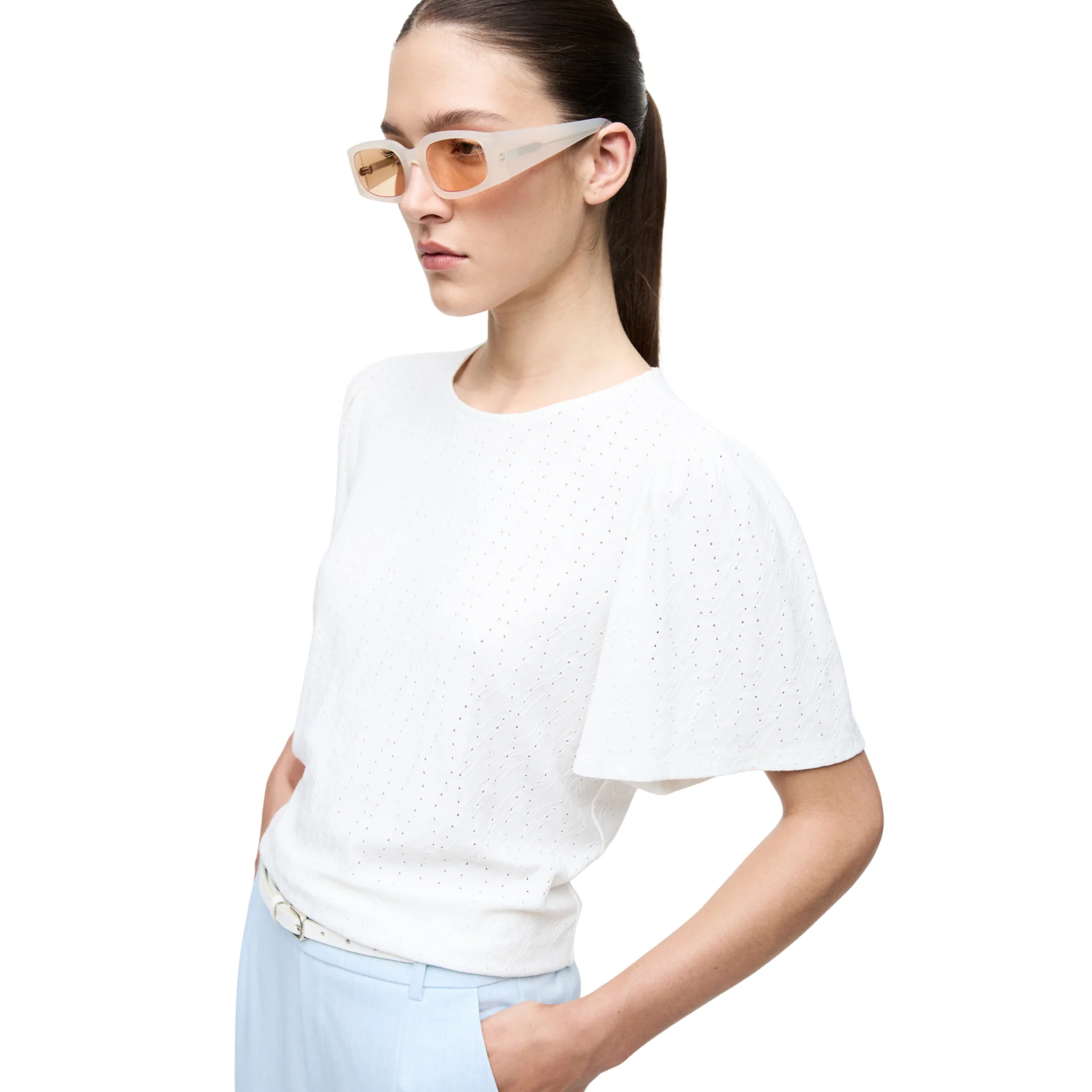 Womens Vila Snow White Vibelli S/s Top - Image 4