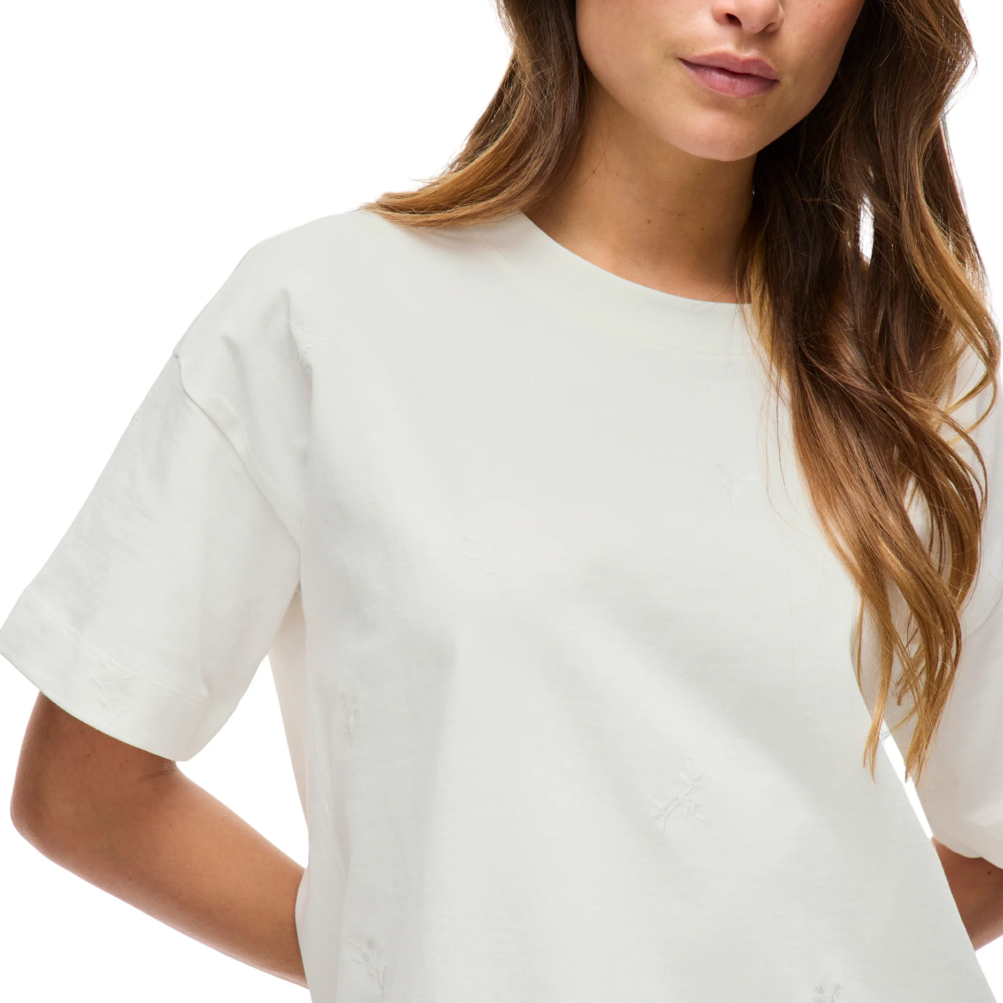 Womens Vila Snow White Vimonie Flower Embroidered S/s T Shirt - Image 2