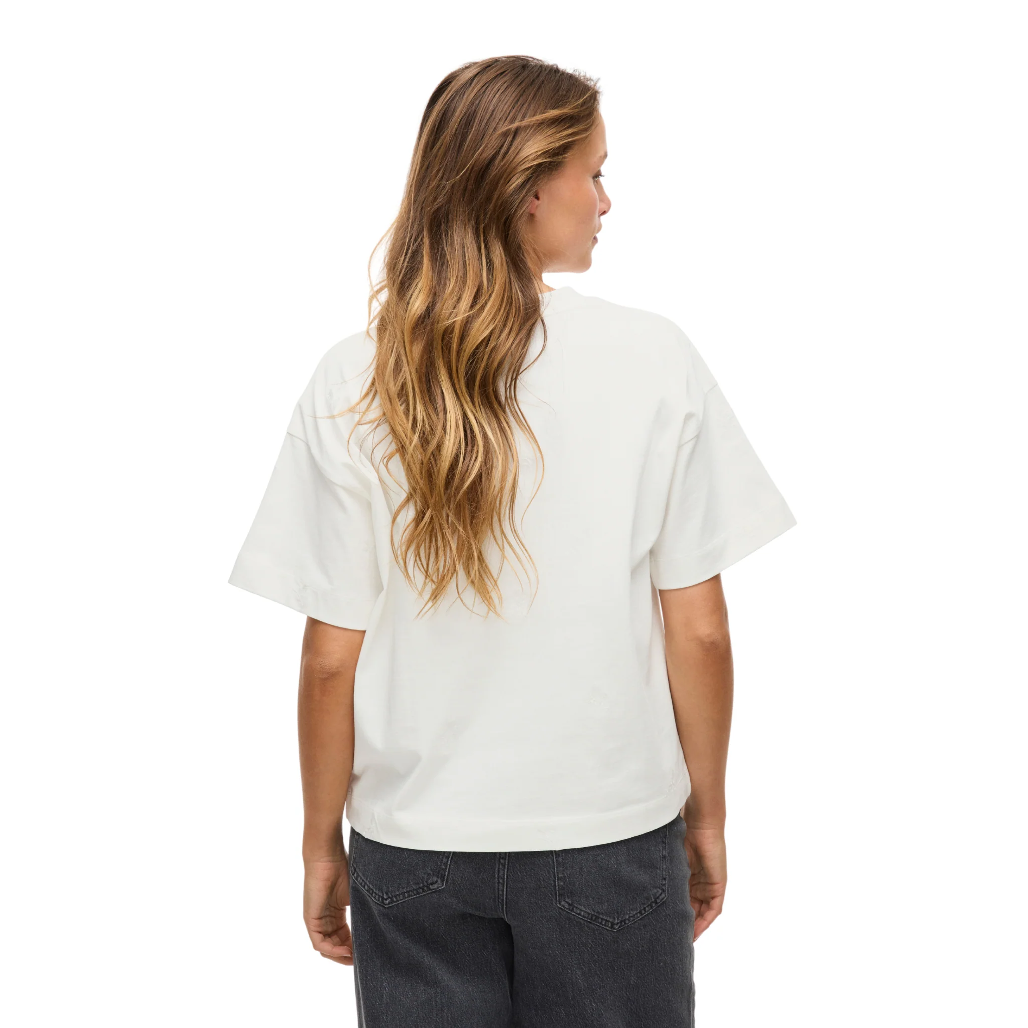Womens Vila Snow White Vimonie Flower Embroidered S/s T Shirt - Image 5