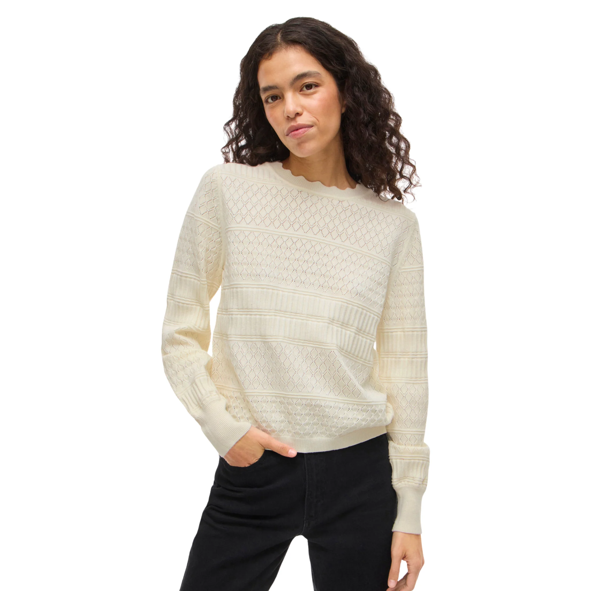 Womens Vila Whisper White Vimilos Pointelle L/s Top - Image 3