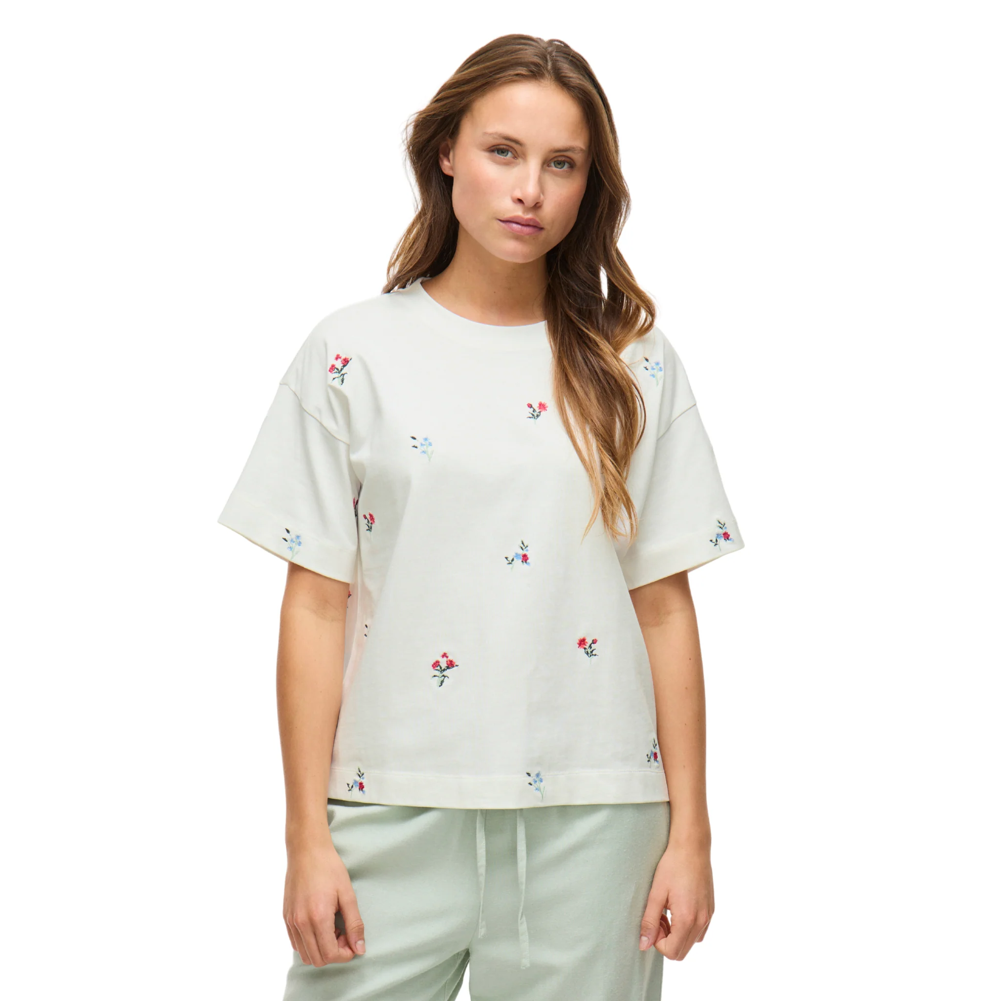 Womens Vila White/Colour Vimonie Flower Embroidered S/s T Shirt - Image 2