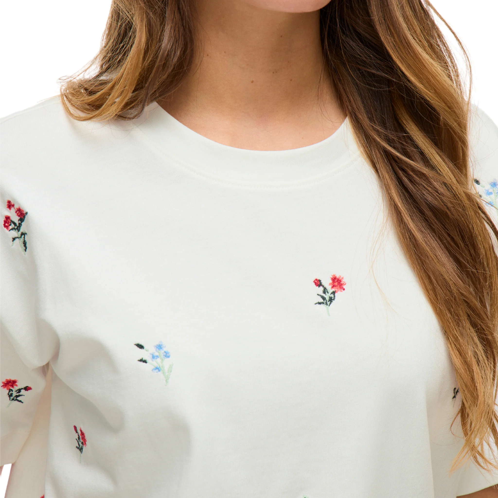 Womens Vila White/Colour Vimonie Flower Embroidered S/s T Shirt - Image 3