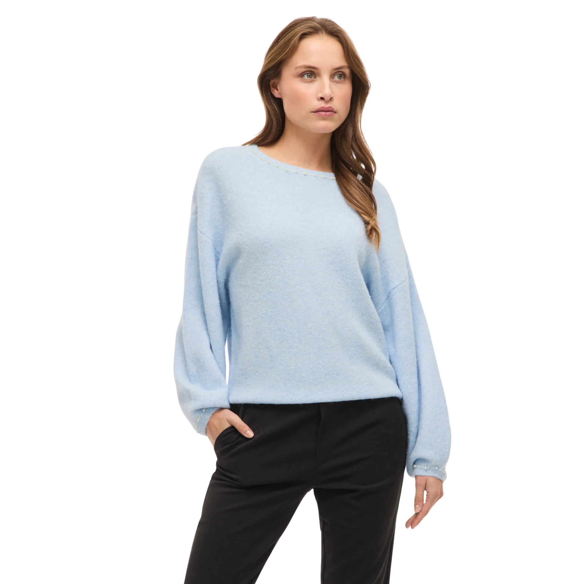 Womens Vila Winter Sky Blue Vistella Pearl Detail Knit - Image 5