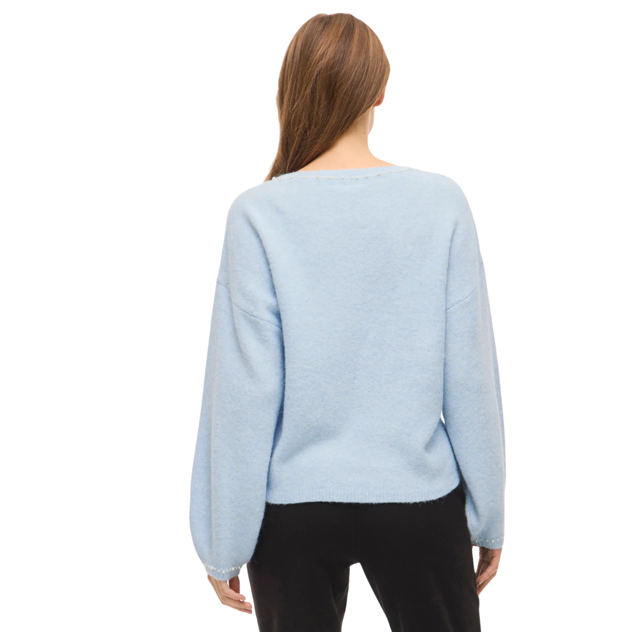 Womens Vila Winter Sky Blue Vistella Pearl Detail Knit - Image 6