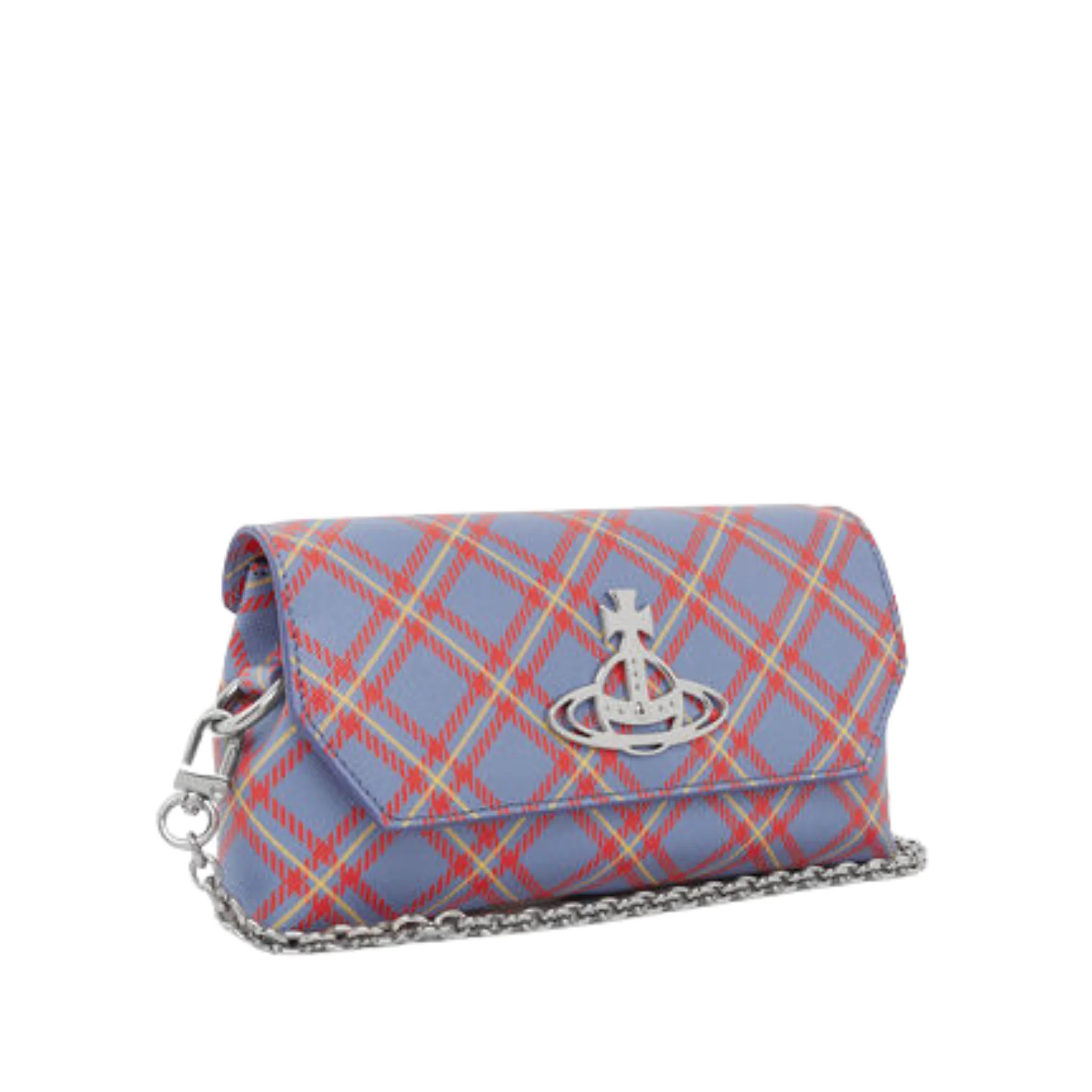 Womens Vivienne Westwood Blue/Orange Tartan Mini Pouch with Chain - Image 2