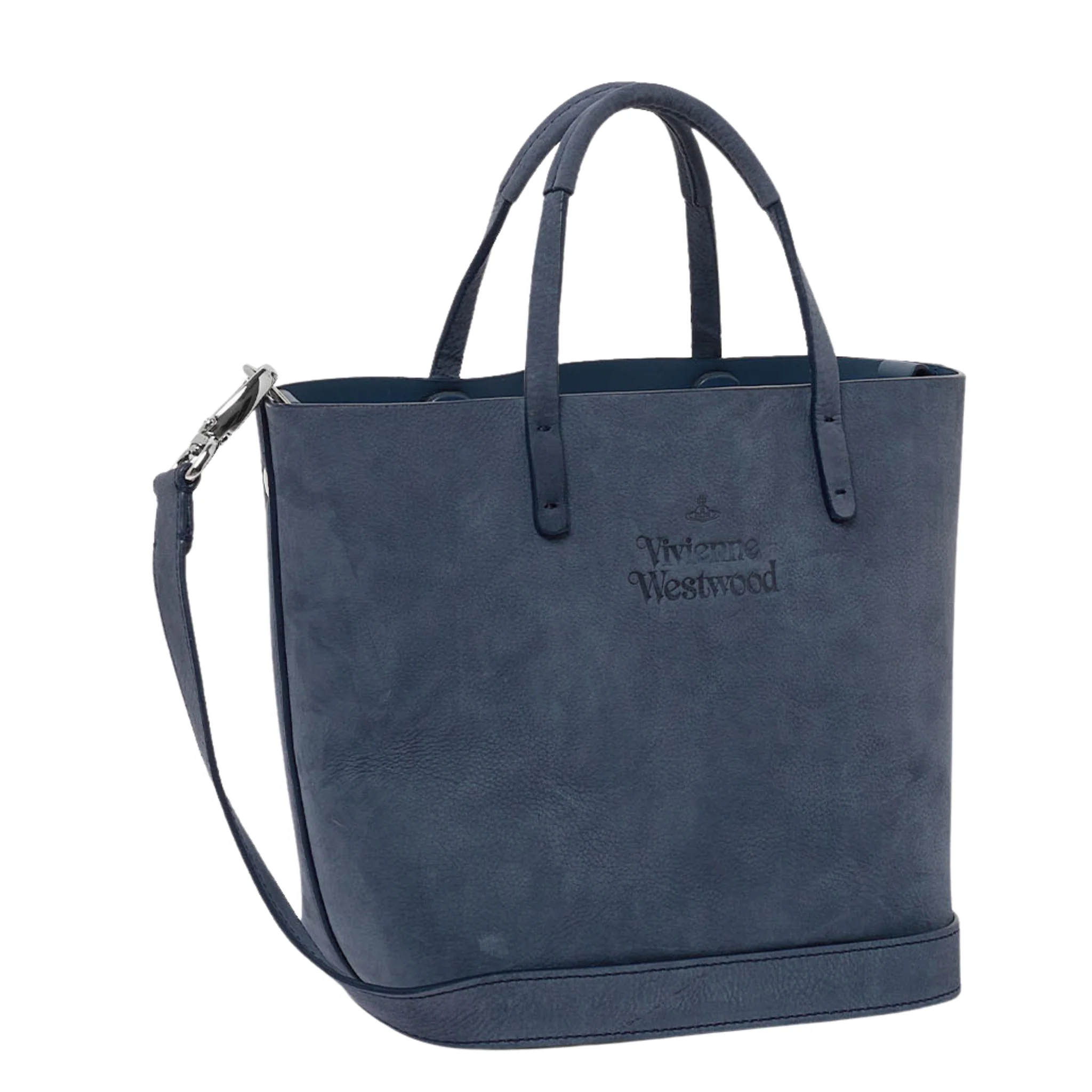 Womens Vivienne Westwood Denim Blue Nubuck Small Studio Shopper Bag - Image 2