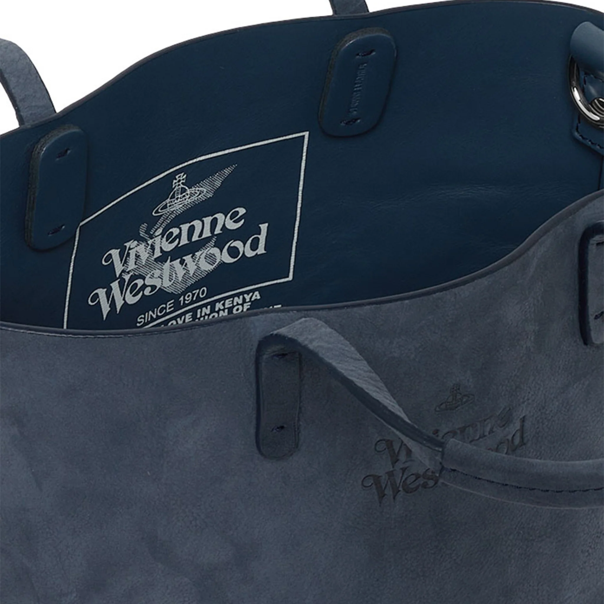 Womens Vivienne Westwood Denim Blue Nubuck Small Studio Shopper Bag - Image 3