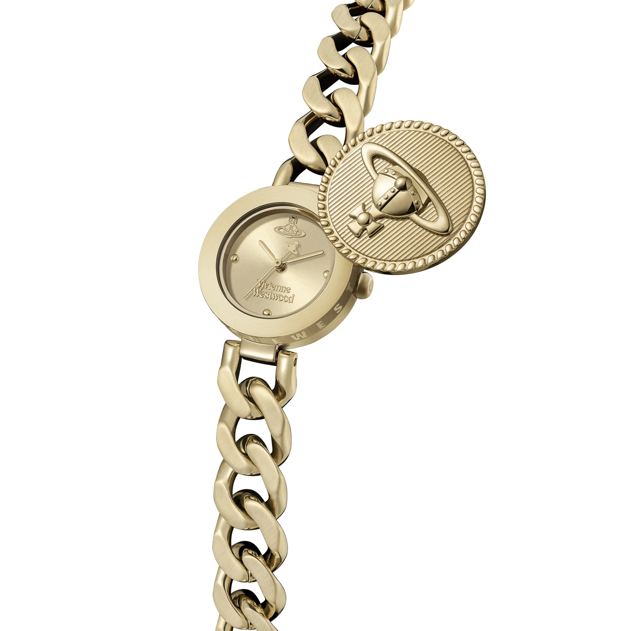 Womens Vivienne Westwood Gold Orb Button Bracelet Watch - Image 4
