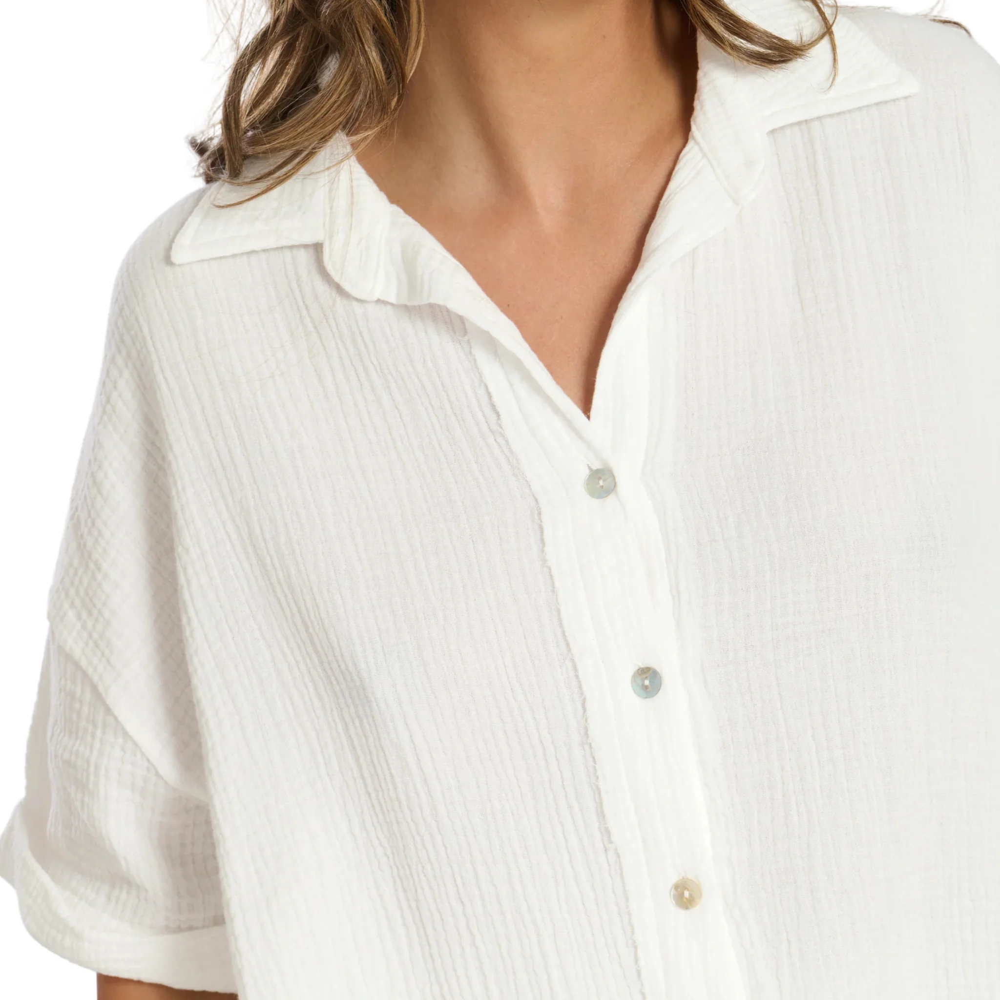 Womens White Cotton Waffle S/s Pyjama Shorts Set - Image 2