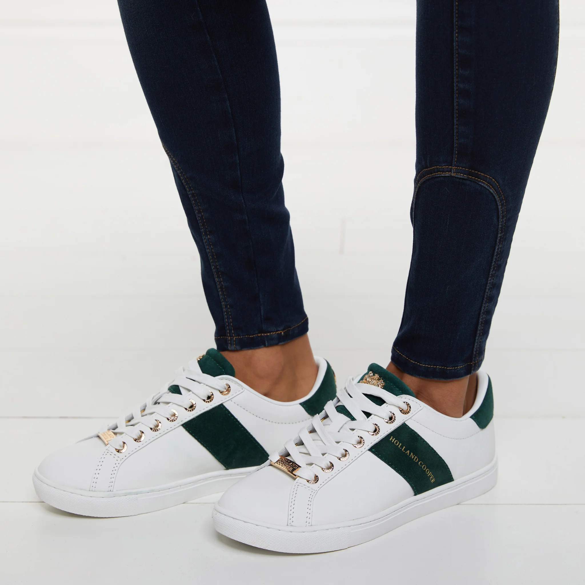 Womens Holland Cooper White/Racing Green Knightsbridge Court Trainers - Image 2
