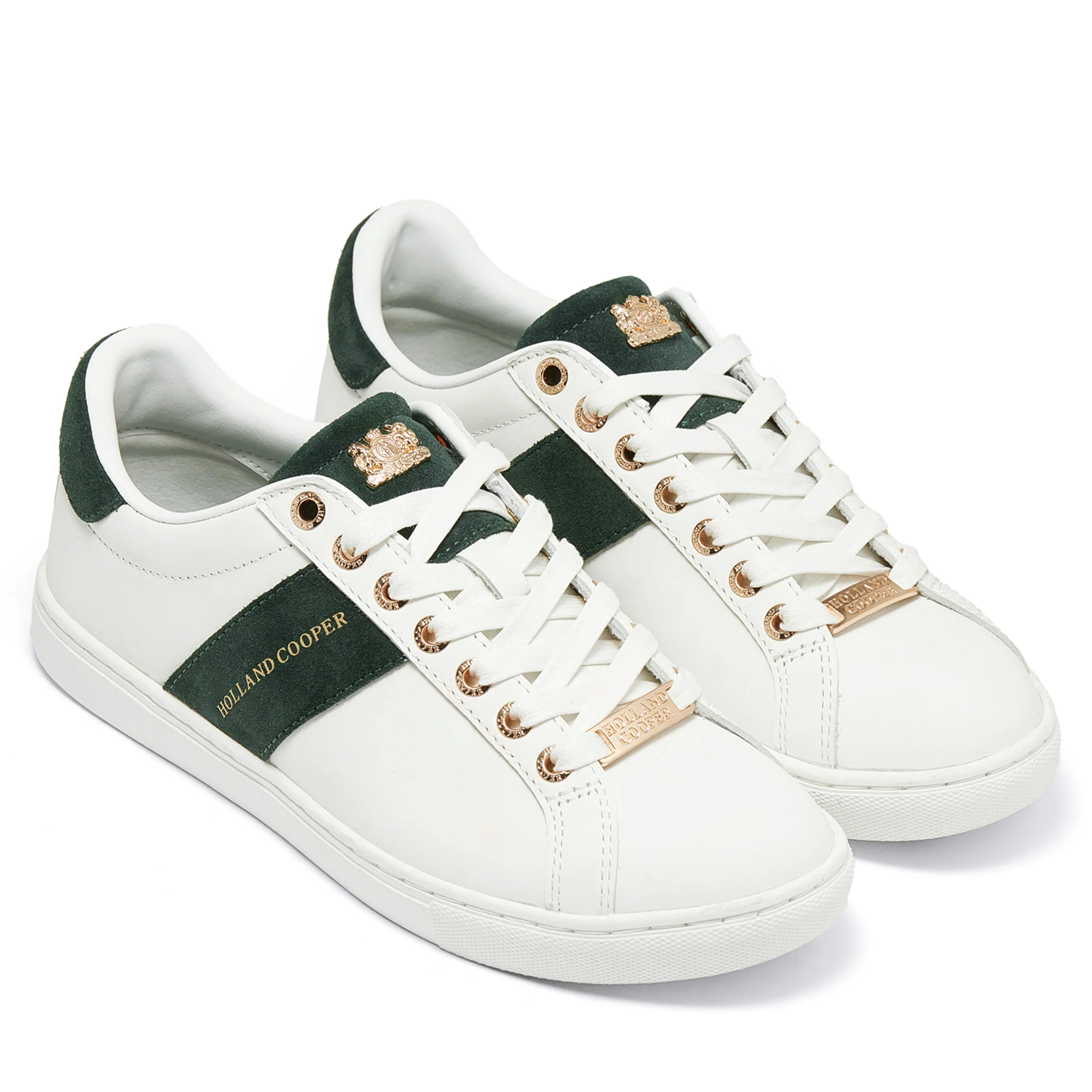 Womens Holland Cooper White/Racing Green Knightsbridge Court Trainers - Image 3