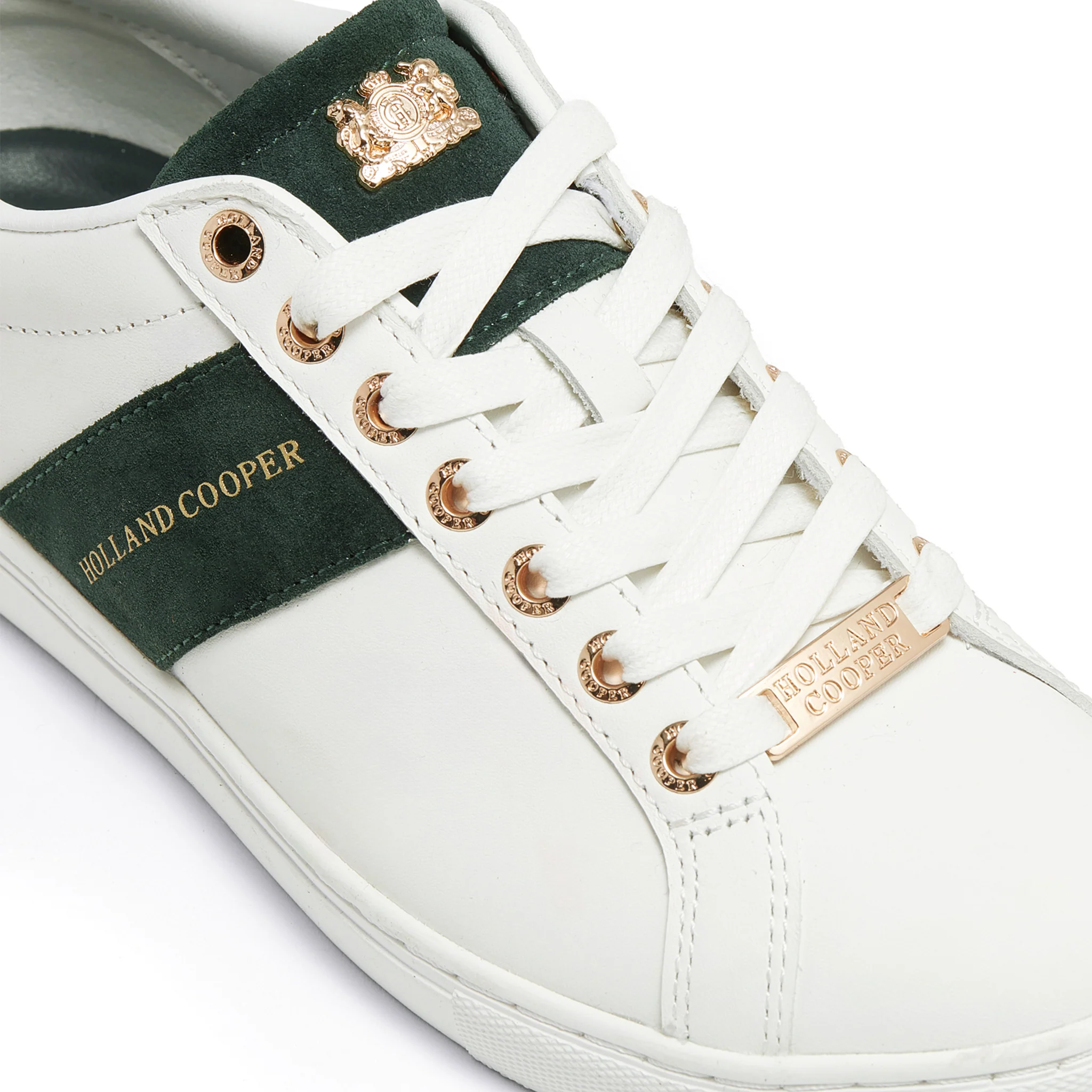 Womens Holland Cooper White/Racing Green Knightsbridge Court Trainers - Image 4