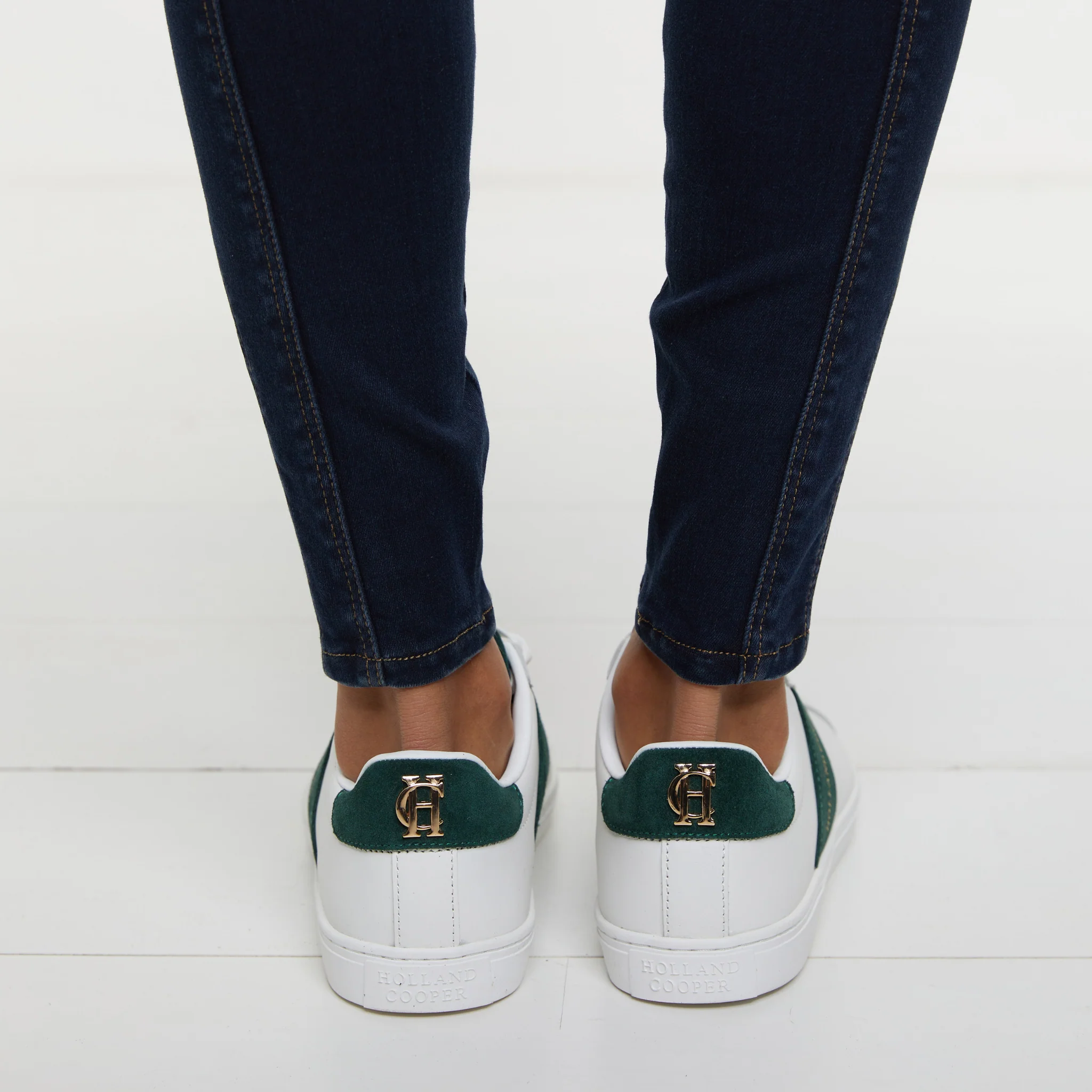 Womens Holland Cooper White/Racing Green Knightsbridge Court Trainers - Image 6